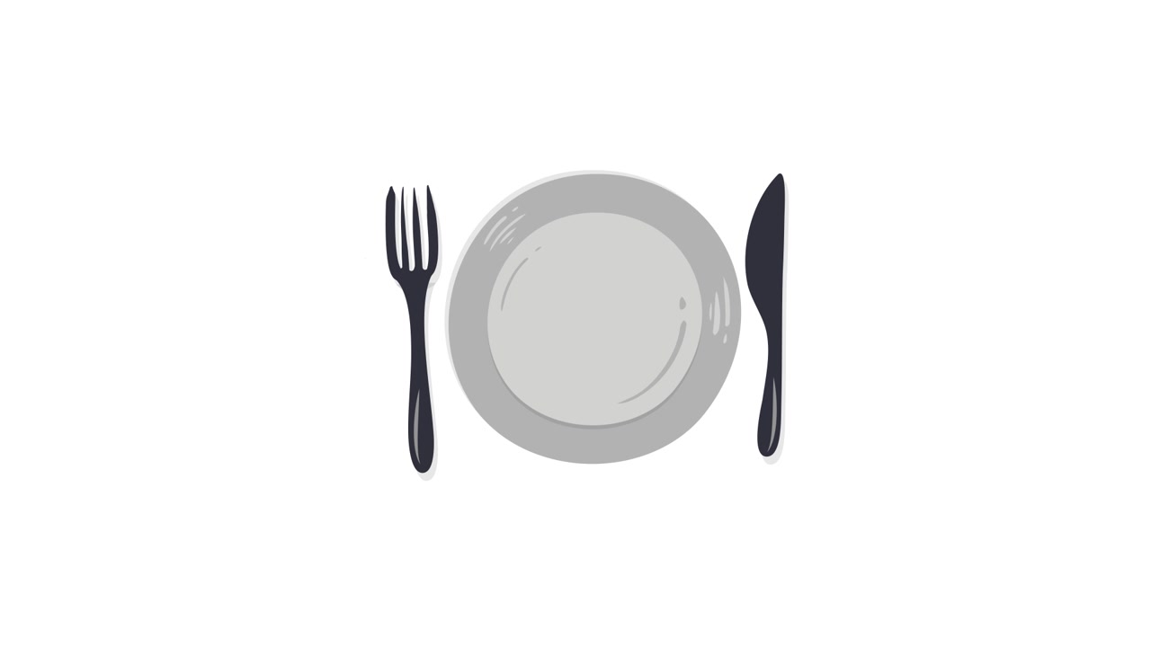 Animated Fork, Knife, and Plate Appearing on White Background