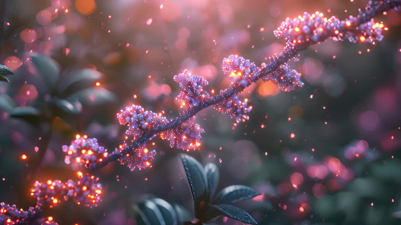 Ethereal Glowing Purple Blossoms with Bokeh Lights
