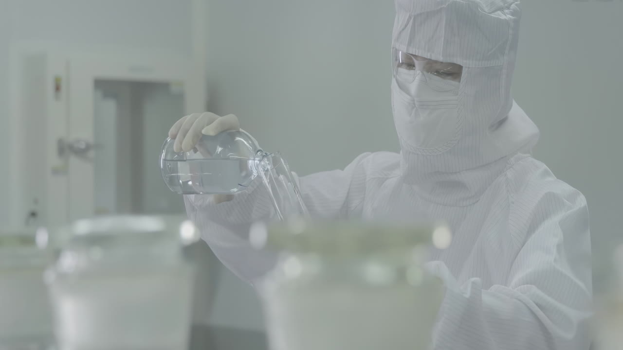 Medical research scientists performing a biological experiment on Cell Culture essay in a sterile environment of designated biosafety laboratory and advanced equipment for Analysis