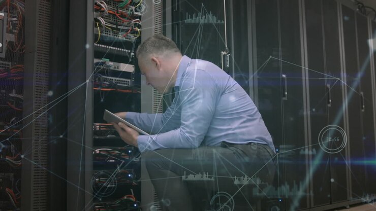 Technician in a server room