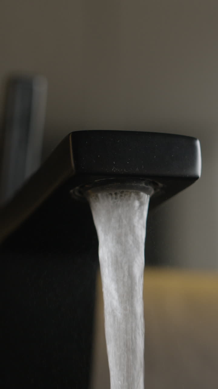 Black Modern Faucet with Water Flowing