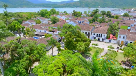 Paraty,-rio-de-Janeiro,-RJ,-Brazil,-orbit,-historic-city-nature,-drone-footage,-and-Mountain-Brazilian-culture,-old-church