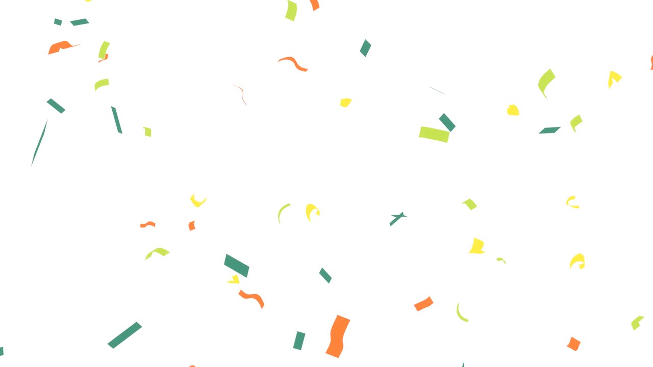 confeti de colores sobre un fondo blanco.