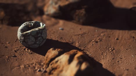 old football ball on the sand beach