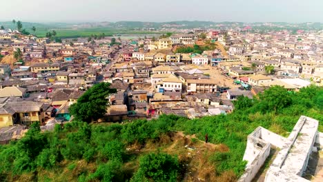 Reverse-drone-reveal-footage-of-fort-on-a-hill