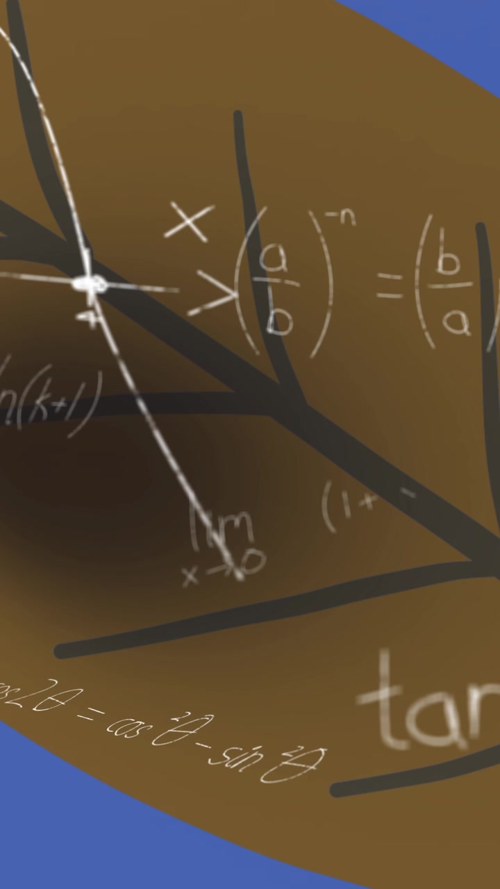 Animazione di equazioni matematiche e foglia su sfondo blu