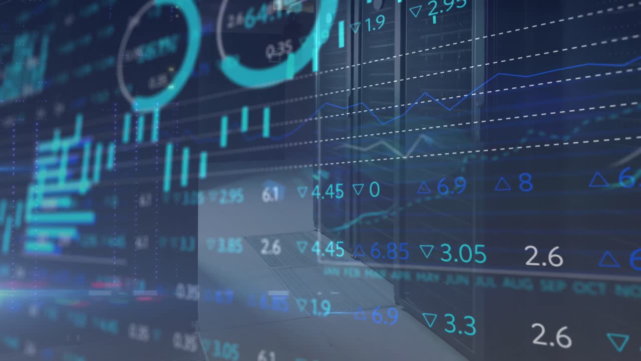 animación del procesamiento de datos a través de servidores informáticos
