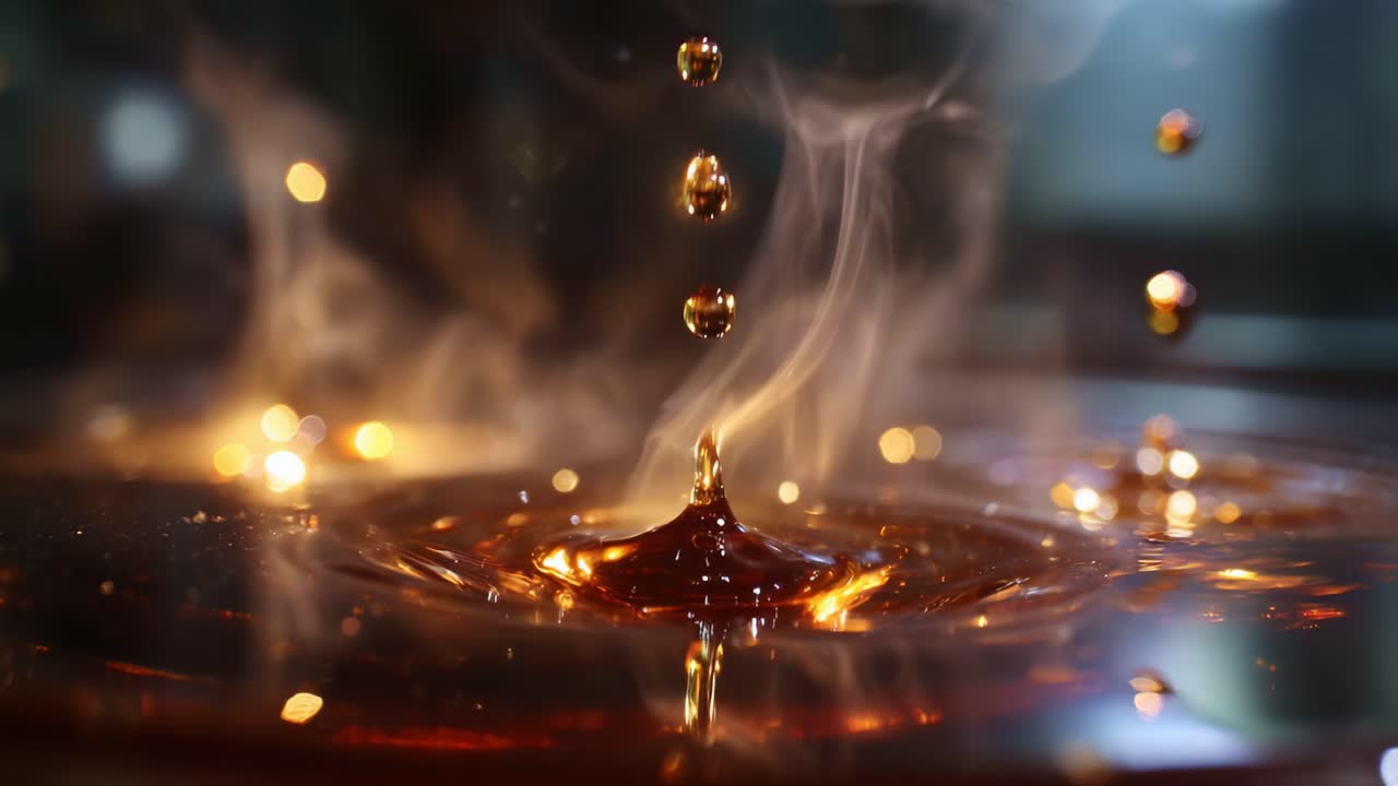 Captivating Moments of Liquid Droplets Creating Ripples and Mystical Smoke Patterns in a Stunning Visual Display of Motion and Fluid Dynamics