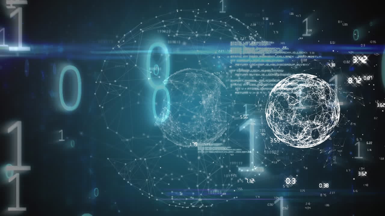 연결 네트워크의 글로브의 애니메이션과 바이너리 코딩 데이터 처리