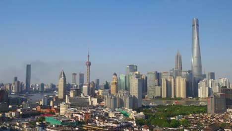 sunny day shanghai cityscape downtown famous towers bay rooftop panorama 4k china