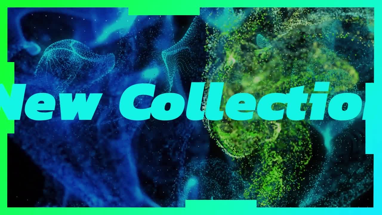 Animation of new collection text and spots on black background