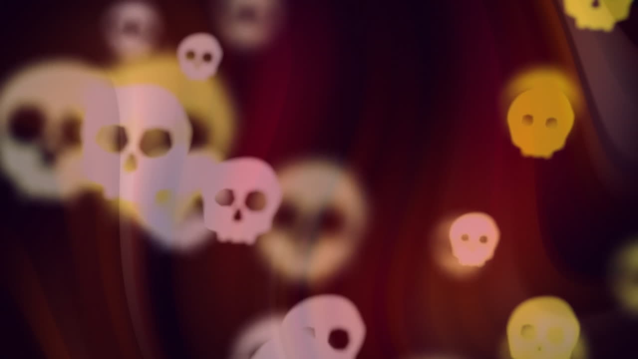 Animation of skull icons and shapes over black background