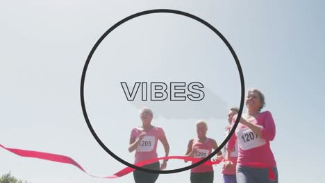 animation of social media vibes text over women running