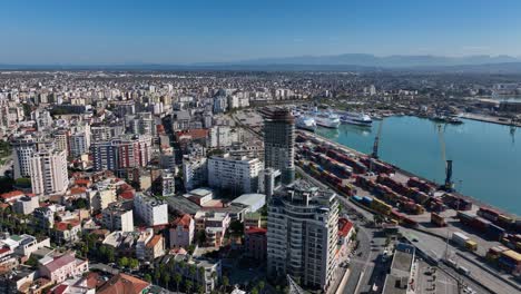 sunny port of durres in adriatic coast - albanian cityscape aerial