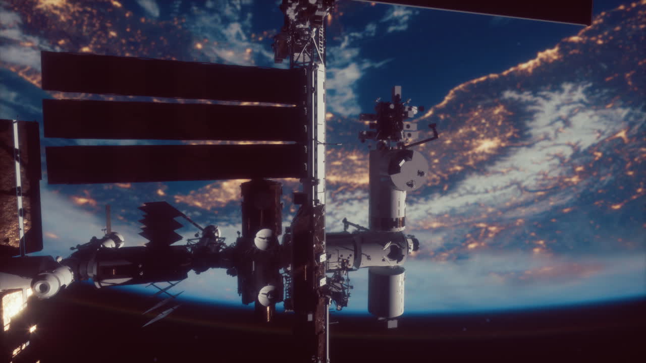 международная космическая станция в темном звездном пространстве