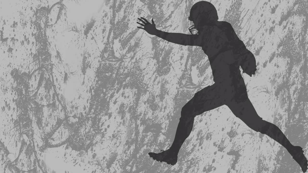 Animazione di silhouette di giocatori di football americano su forme su sfondo grigio
