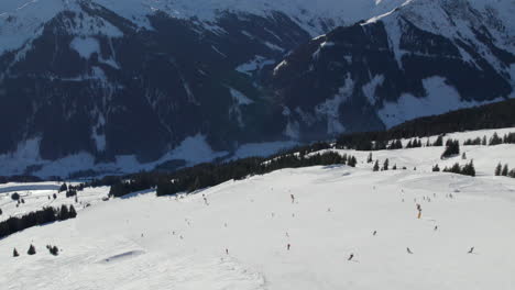 saalbach-hinterglemm ski resort during winter in austria - drone shot