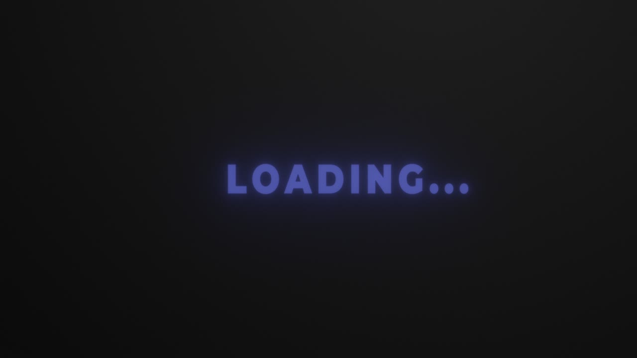 Animated word of Loading with dots. Jumping colorful letters. Wavy animation. Neon glowing title. Waiting concept