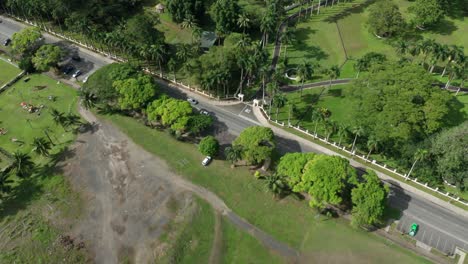 Entrance-to-the-Presidential-Palace-in-Suva,-capital-city-of-Fiji,-aerial-shot