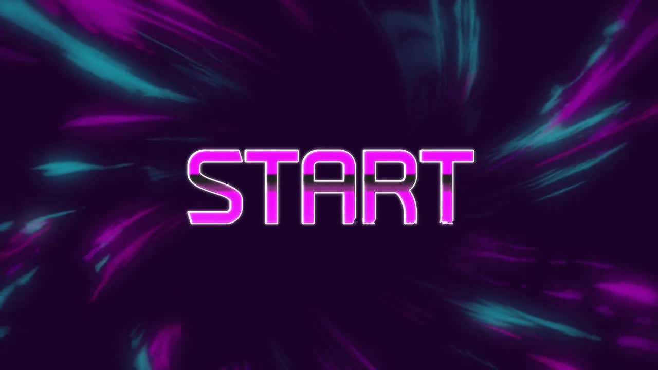 animación del texto de inicio sobre luces de colores en movimiento sobre un fondo oscuro