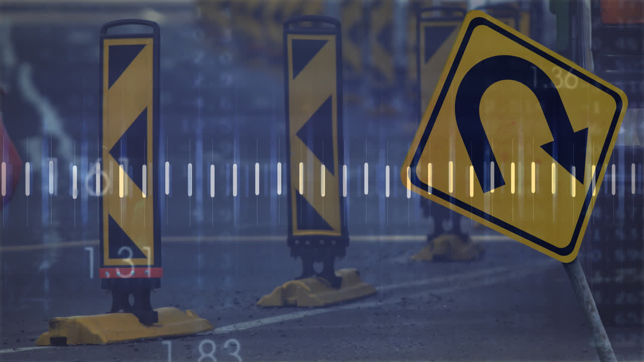 도로 표지판과 도로를 통해 금융 데이터 처리의 애니메이션