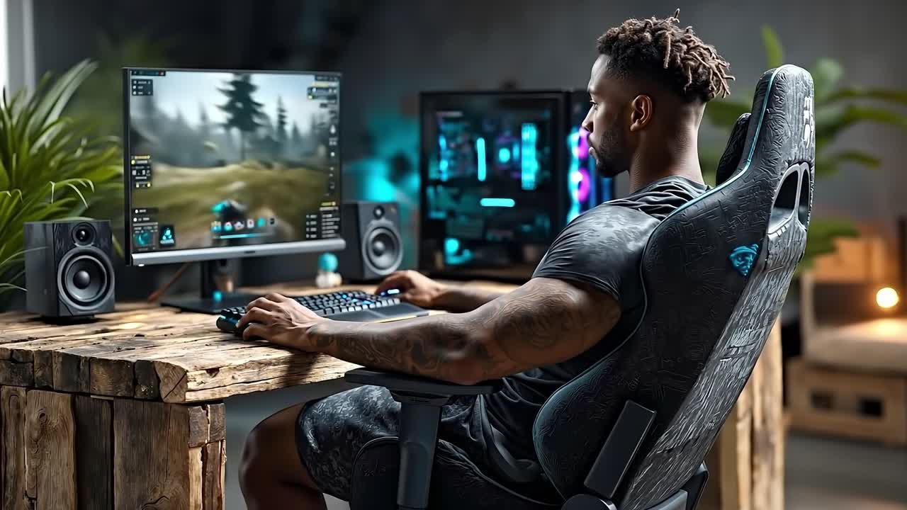 A man sitting at a desk using a computer
