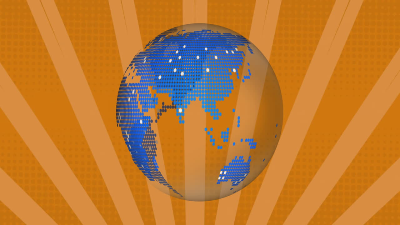 오렌지색 배경의 줄무 위의 지구상의 애니메이션