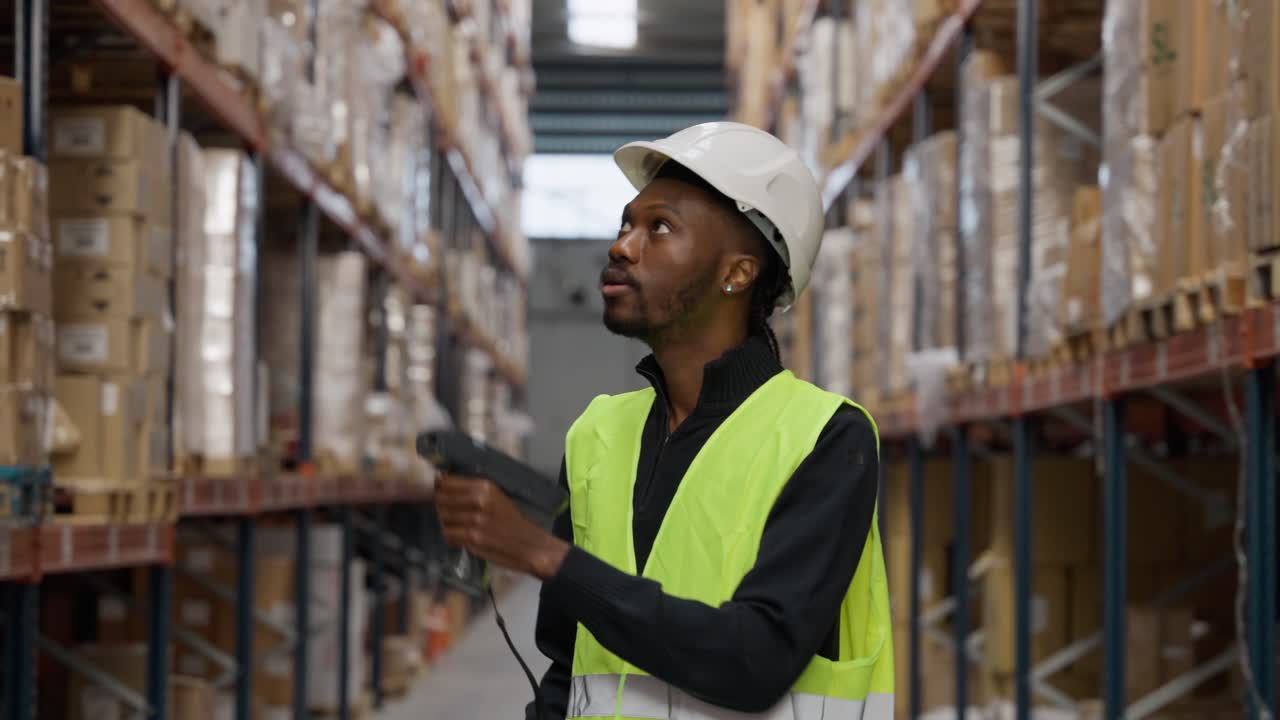 A warehouse worker scans inventory