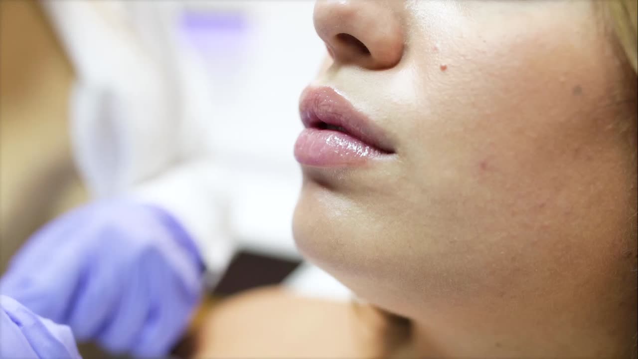 cosmetóloga anónima inyectando botox en el rostro de una mujer