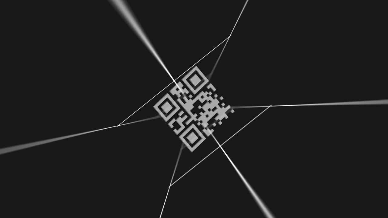 QR code scanner and spinning lines against black background