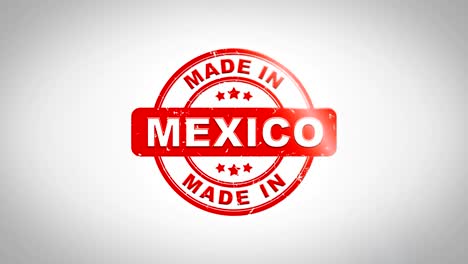 hecho en méxico firmado estampado texto estampado animación de sello de madera. tinta roja en papel blanco limpio fondo de superficie con fondo matte verde incluido.