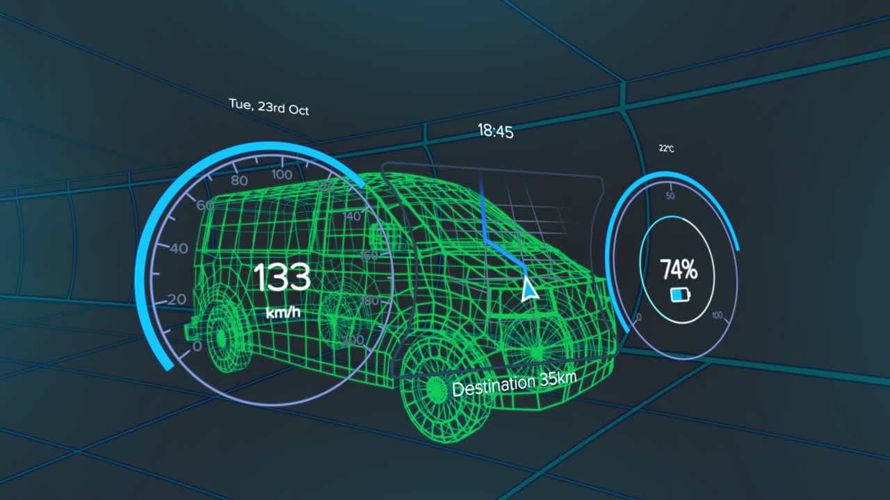 해군 배경에 전기 밴 프로젝트를 통해 스피도미터의 애니메이션