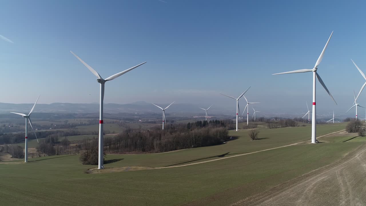 Windmills in the field - aerial shot
