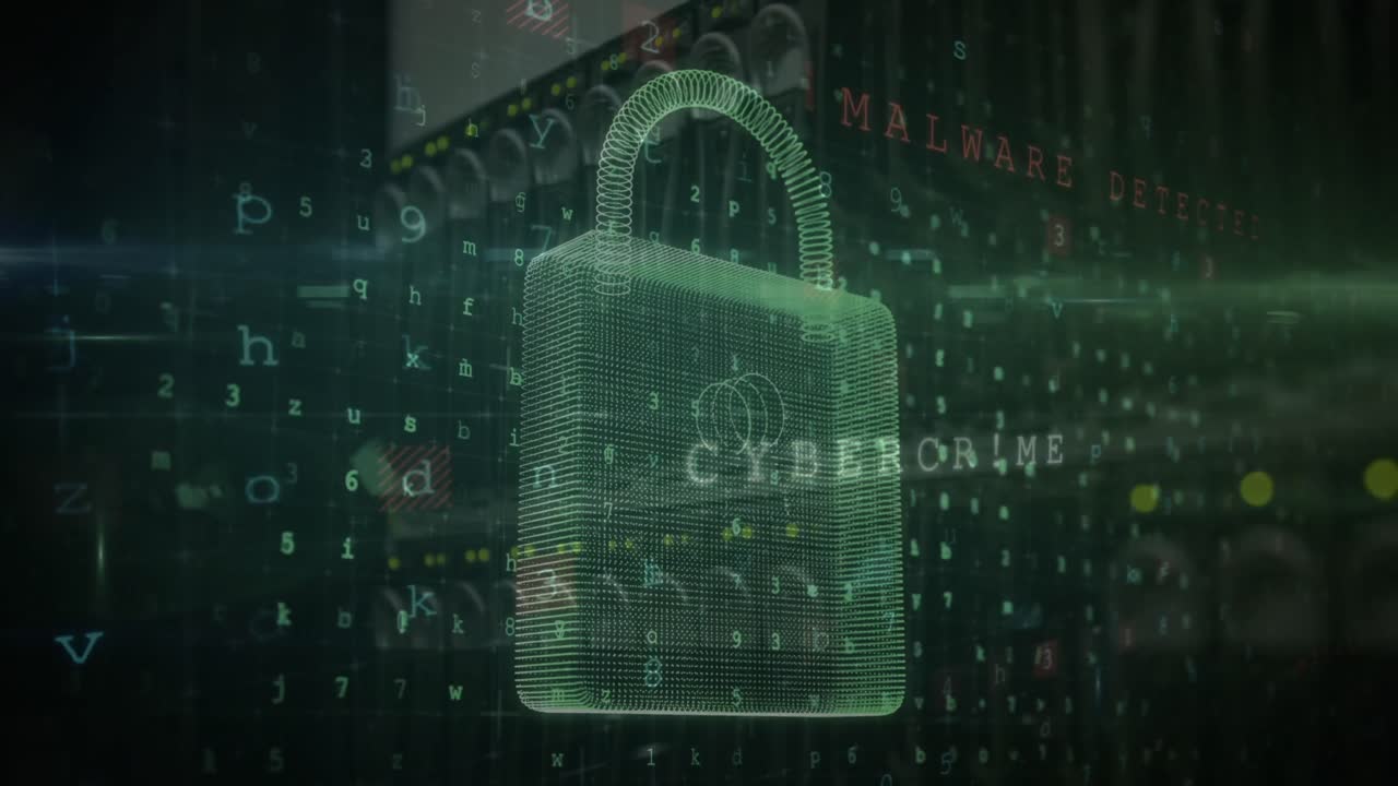 animación de números y letras cambiantes sobre el candado de seguridad en línea