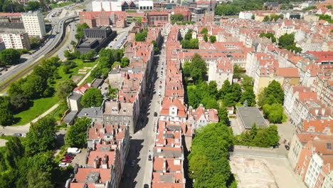 beautiful clean streets of old town district in gdansk, poland - aerial perspective view