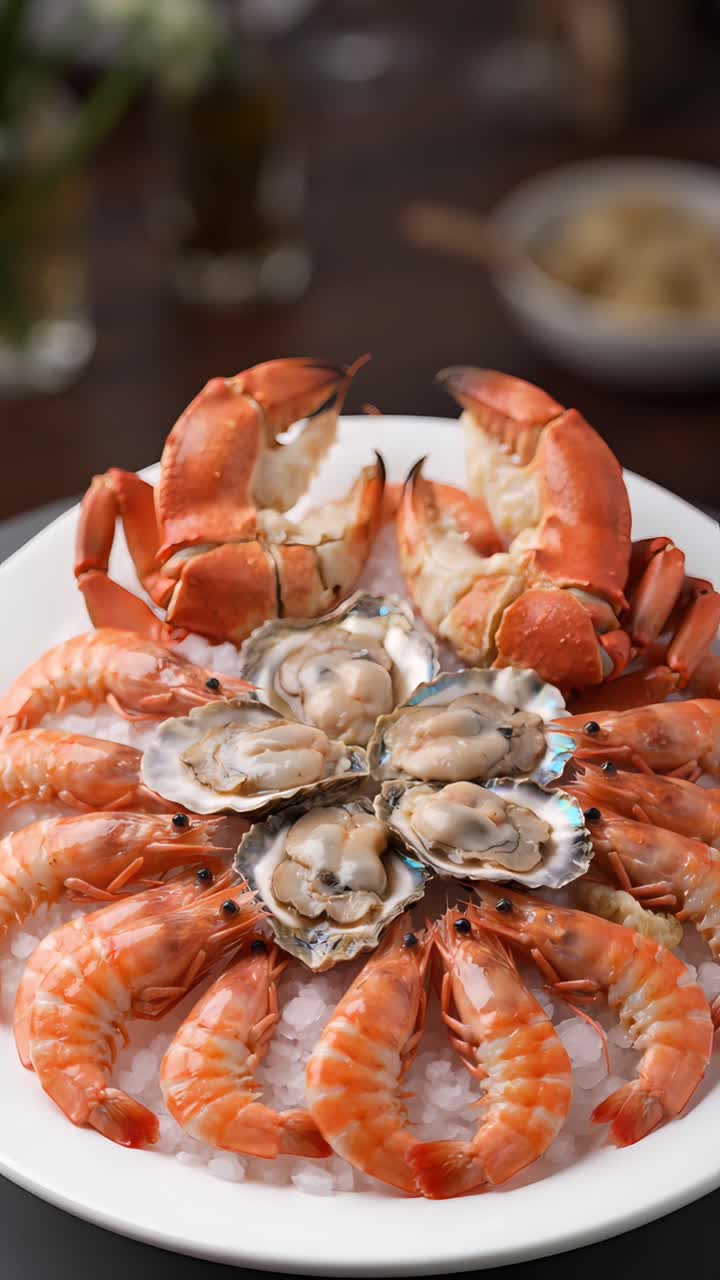 Delicious Seafood on Blurred Background 4K
