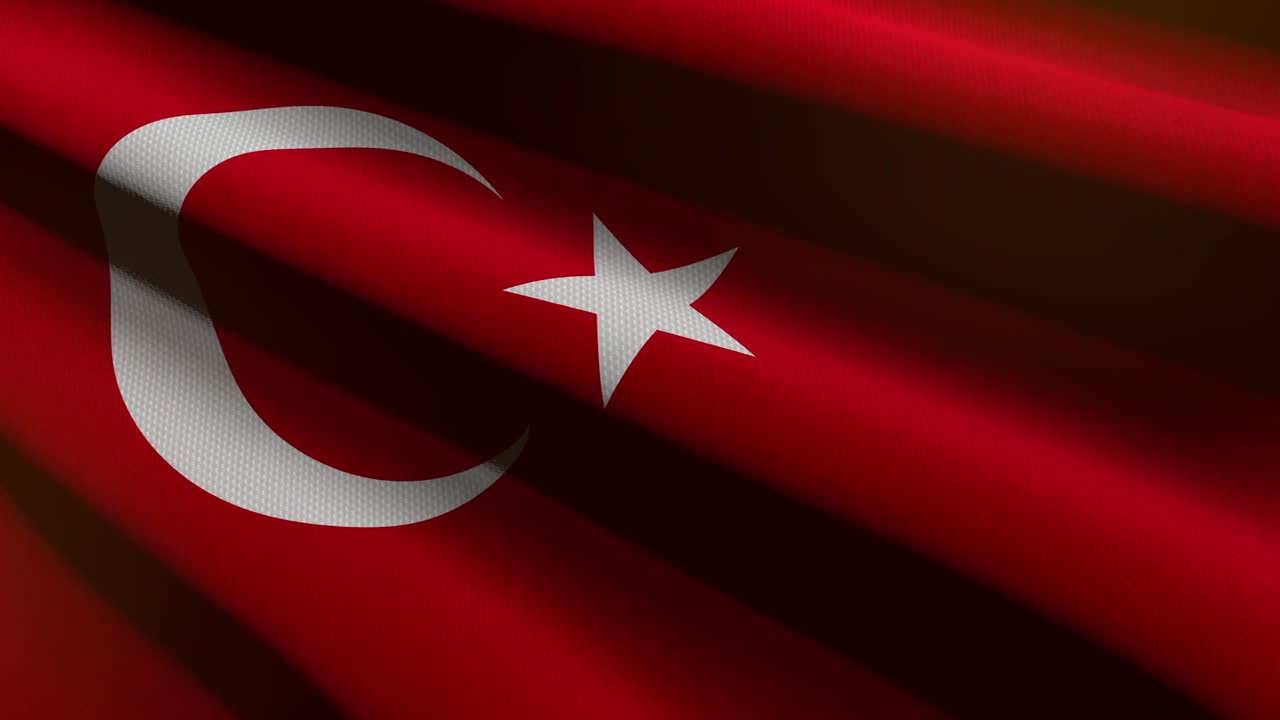 60FPS dark Turkey flag colored in red, white with fabric texture waving - background, UHD 4k 3d seamless looping animation