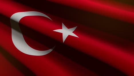 60fps dark turkey flag colored in red, white with fabric texture waving - background, uhd 4k 3d seamless looping animation