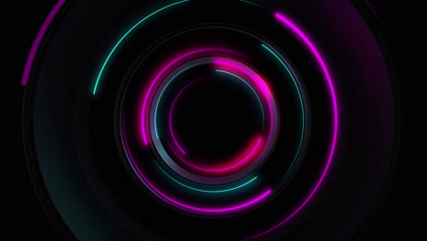 abstract seamless loop of 3d render neon circle. círculos de neón azules y púrpuras abstracto futurista de fondo de movimiento de alta tecnología loop seamless. video animación 3d ultra hd 4k.