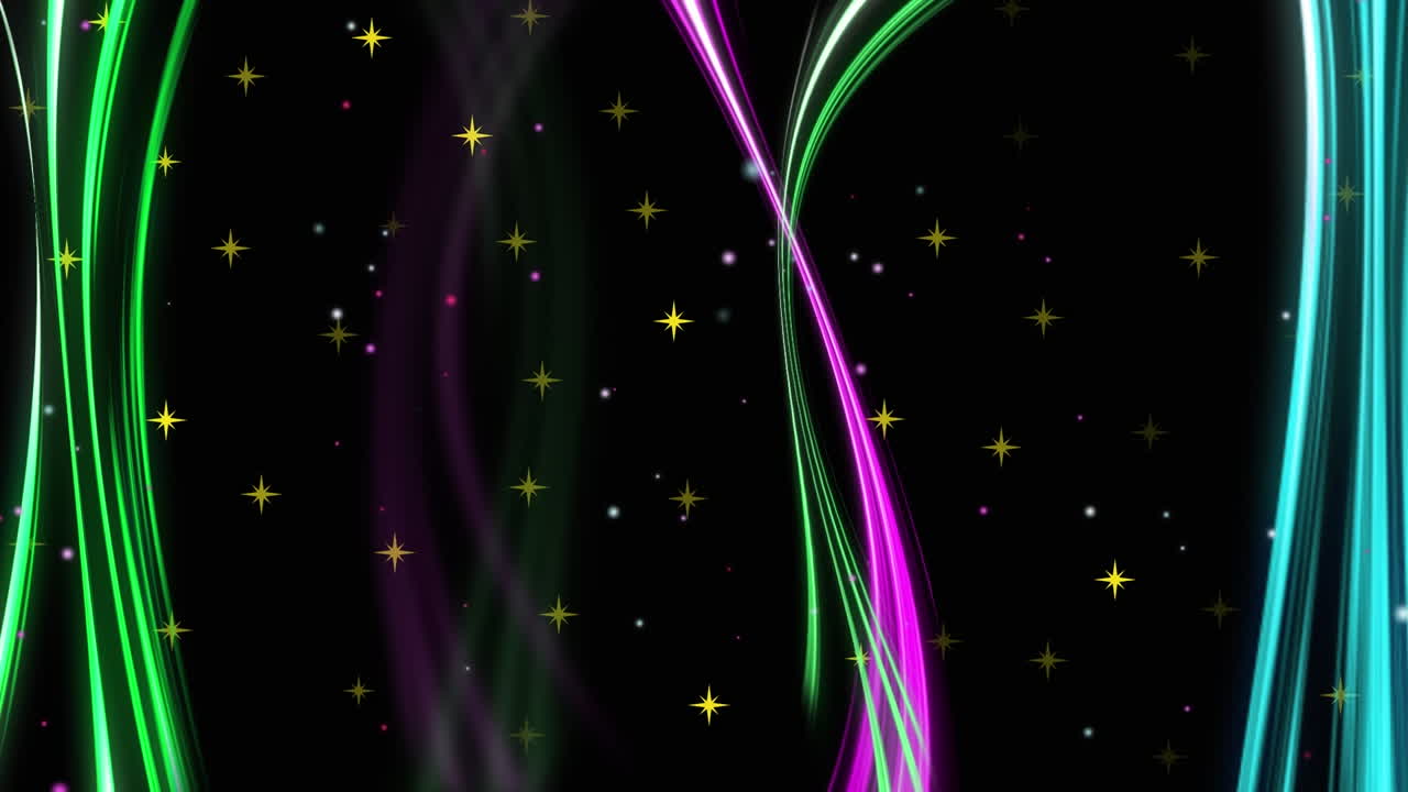 검은 바탕에 있는 빛의 흔적과 별의 애니메이션