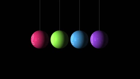 set looping realistic animation of the christmas and new year multicolored balls and text 2020. rotating decoration on white background. merry christmas and a happy new year! animation with alpha (transparent background) for easy use in your video.