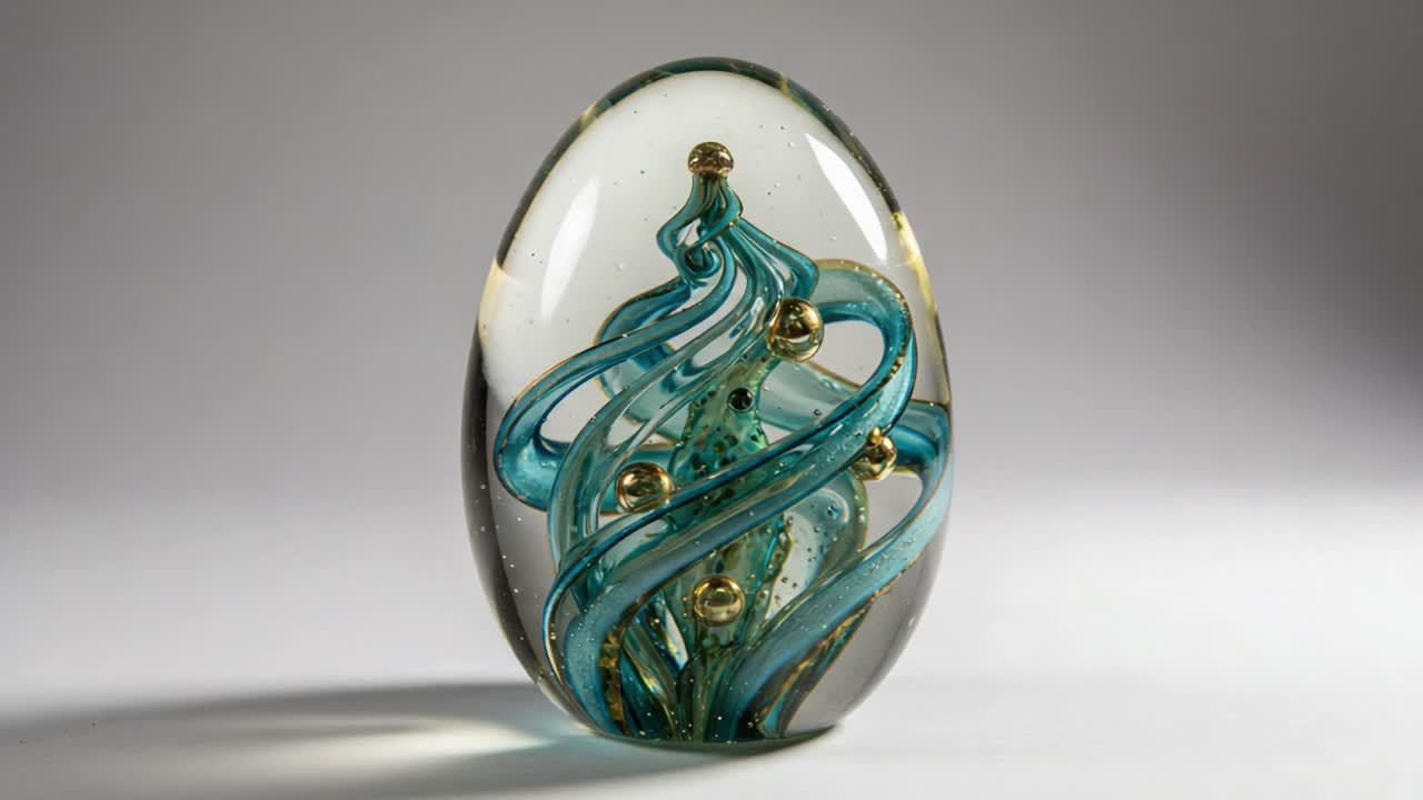 Exquisite Glass Art: A Captivating Decorative Piece Showcasing Fluid Lines and Golden Accents within a Stunning Oval Shape