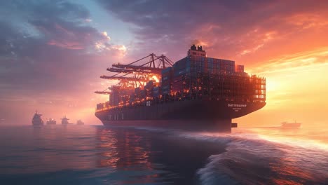 container ship at sunset