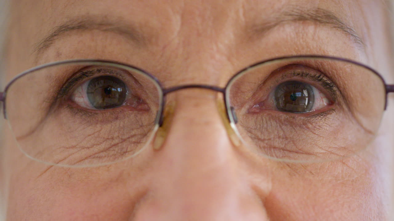 Closeup face of a senior woman's eyes with glasses