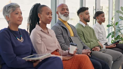 recruitment, serious and job interview with black