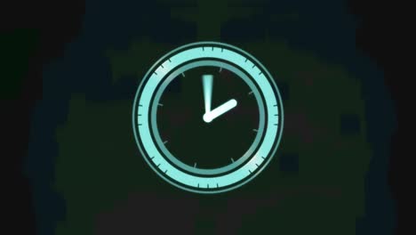 animación de un reloj con manecillas giratorias, sobre fondo negro