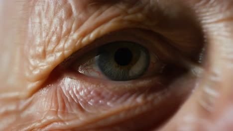 extreme close-up of an elderly person's eye and wrinkled skin