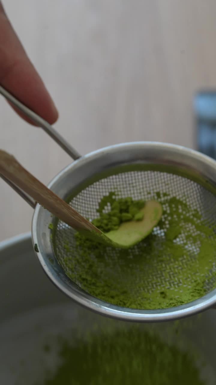 Sifting matcha powder