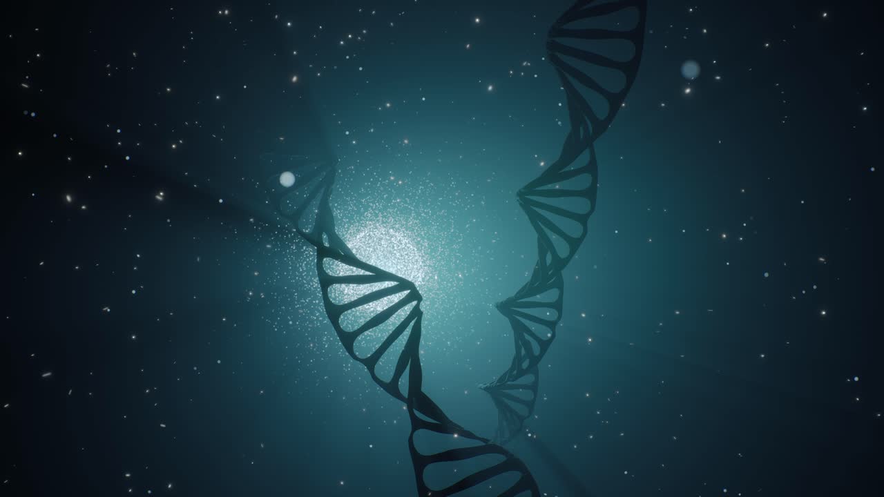animación renderizada en 3d de una molécula de adn giratoria en un fondo azul. concepto de genética