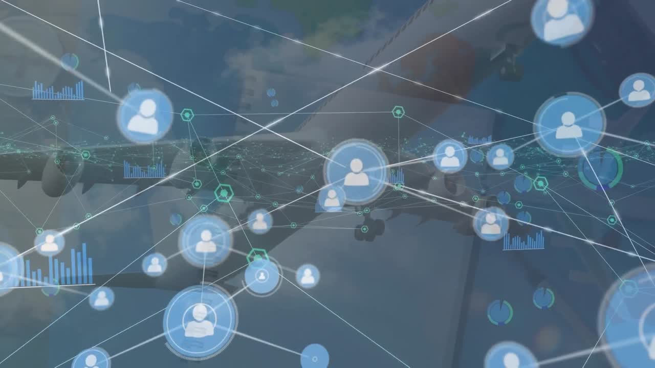 평면 위의 아이콘으로 연결 네트워크의 애니메이션